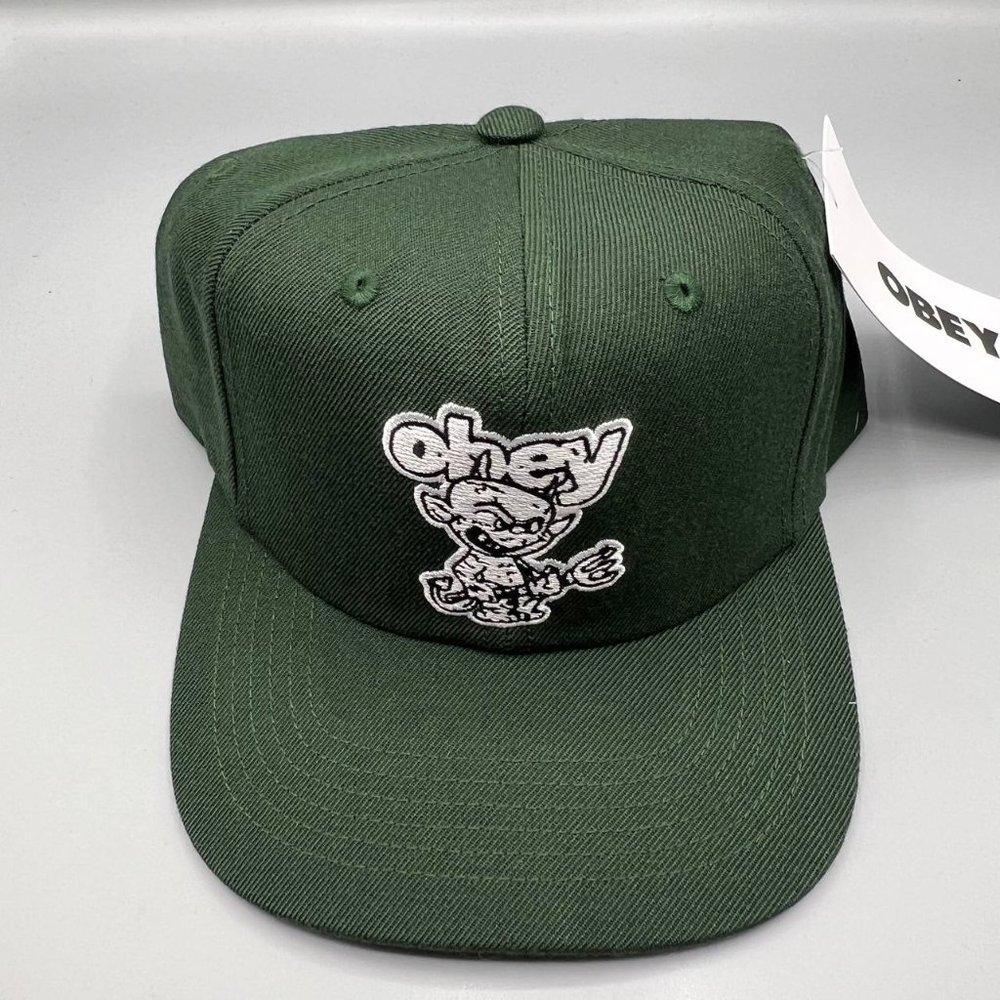 Obey Hat Men Green White Devil Logo Snap Back‎ Cap New